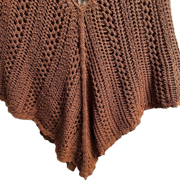 Brown Boho Crochet Knit Poncho w Belt - Picture 5 of 7